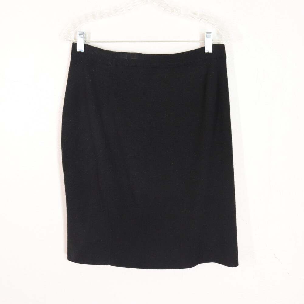Vtg Nina Charles for Kasper Knit Skirt M Black Wool Blend Stretch Knee Pullon